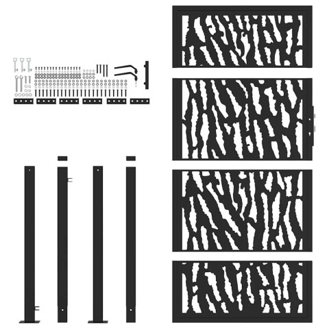 BRAMA OGRODOWA CZARNA 105X180CM STALOWY WZÓR ŚLADU