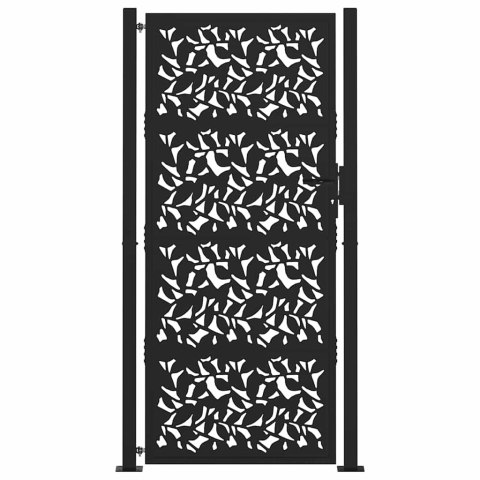 BRAMA OGRODOWA CZARNA 105X205CM STALOWY WZÓR LIŚCIA