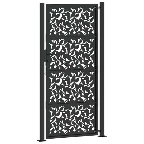 BRAMA OGRODOWA CZARNA 105X205CM STALOWY WZÓR LIŚCIA