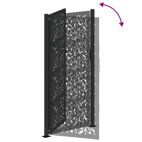 BRAMA OGRODOWA CZARNA 105X205CM STALOWY WZÓR LIŚCIA