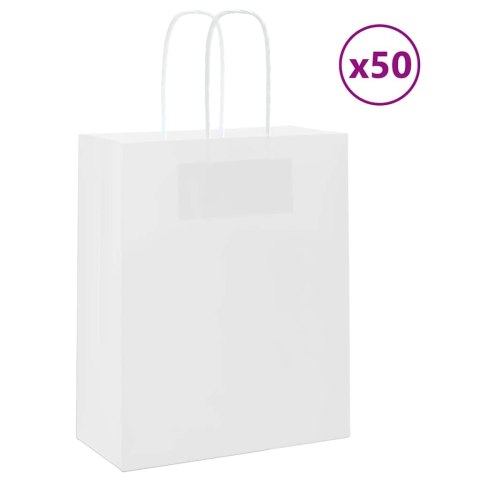 TORBA PAPIEROWA PROMOCYJNA NA PREZENT 50 SZT. BIAŁE 18X8X22CM