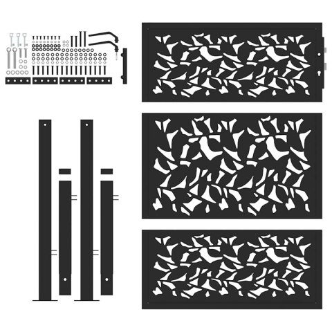 BRAMA OGRODOWA CZARNA 105X130CM STALOWY WZÓR LIŚCIA