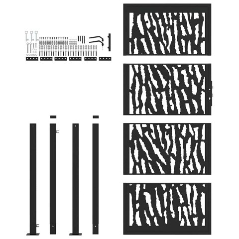 BRAMA OGRODOWA CZARNA 105X205CM STALOWY WZÓR ŚLADU