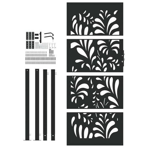 BRAMA OGRODOWA CZARNA 105X205CM STALOWA WZÓR FALI