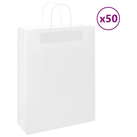 TORBA PAPIEROWA PROMOCYJNA NA PREZENT 50 SZT. BIAŁE 32X12X42CM