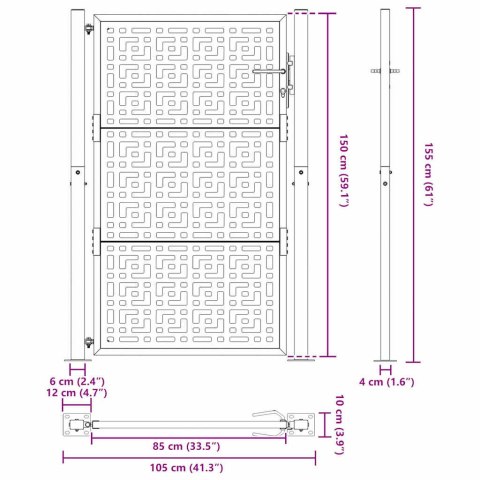BRAMA OGRODOWA 105X155CM STAL NIERDZEWNA KRZYŻ WZÓR