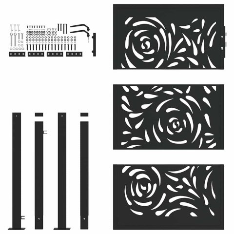 BRAMA OGRODOWA CZARNA 105X155CM STALOWY WZÓR PŁOMIENIA