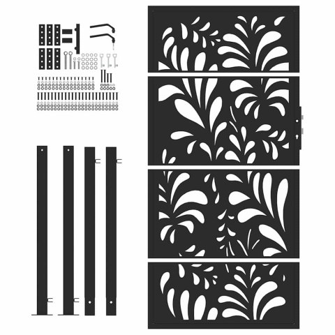 BRAMA OGRODOWA CZARNA 105X180CM STALOWA WZÓR FALI