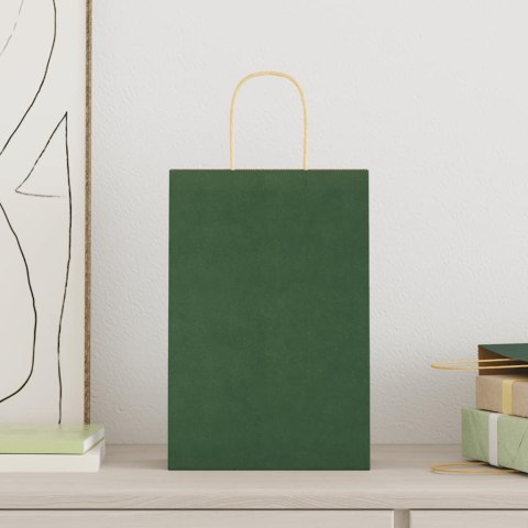 TORBY PAPIEROWE 250 SZT. Z UCHWYTAMI ZIELONE 21X11X31CM