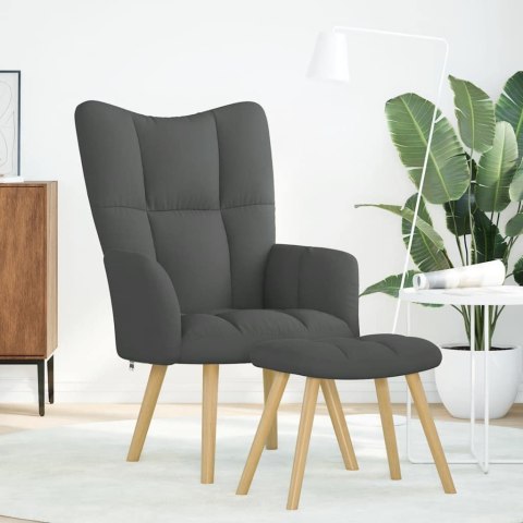 FOTEL Z PODNÓŻKIEM CIEMNOSZARA OBITY TKANINĄ