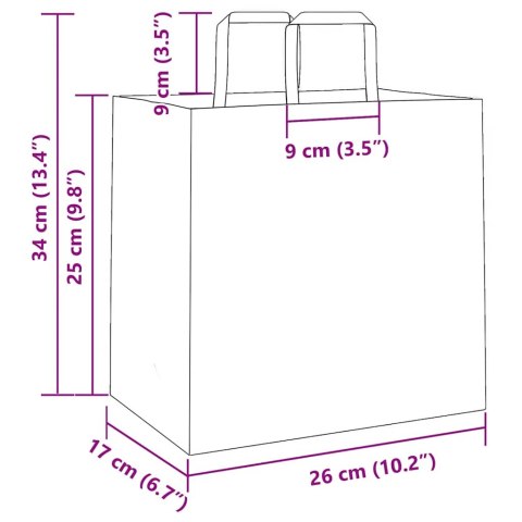TORBY PAPIEROWE 250 SZT. Z UCHWYTAMI BRĄZOWE 26X17X25CM