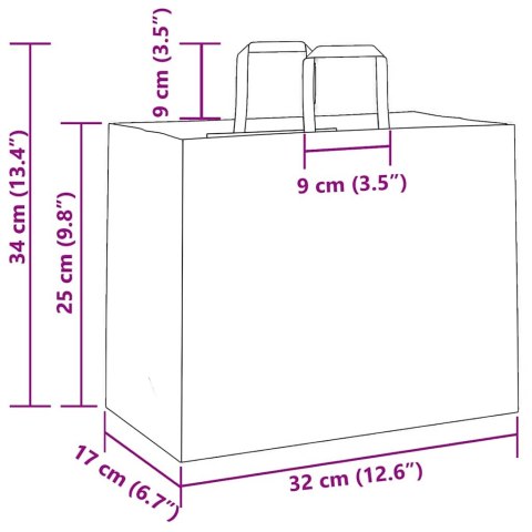 TORBY PAPIEROWE 250 SZT. Z UCHWYTAMI BRĄZOWE 32X17X25CM