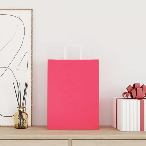 TORBY PAPIEROWE 50 SZT. Z UCHWYTAMI RÓŻOWE 26X12X35CM