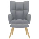 FOTEL Z PODNÓŻKIEM JASNOSZARY OBITY TKANINĄ