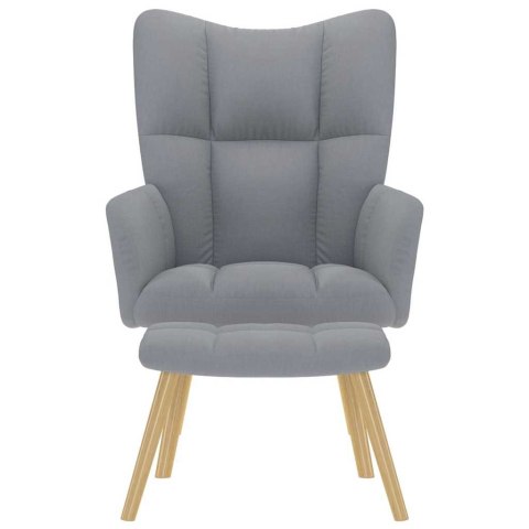 FOTEL Z PODNÓŻKIEM JASNOSZARY OBITY TKANINĄ