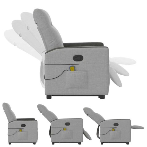 PODNOSZONY FOTEL MASUJĄCY ROZKŁADANY SZARY TKANINA