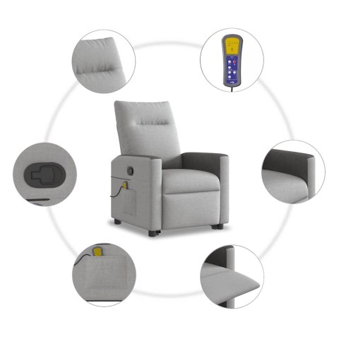 PODNOSZONY FOTEL MASUJĄCY ROZKŁADANY SZARY TKANINA