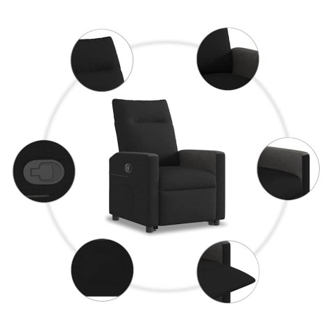 PODNOSZONY FOTEL ROZKŁADANY CZARNY OBITY TKANINĄ