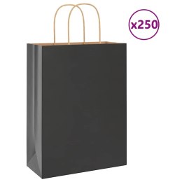 VidaXL Torby papierowe 250 szt. z uchwytami Czarne 26x12x35 cm