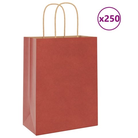 VidaXL Torby papierowe 250 szt. z uchwytami czerwone 21x11x28 cm