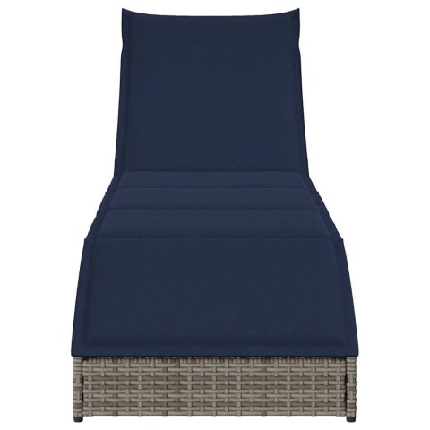 SKŁADANY LEŻAK Z PODUSZKĄ I SCHOWKIEM SZARY POLIRATTAN