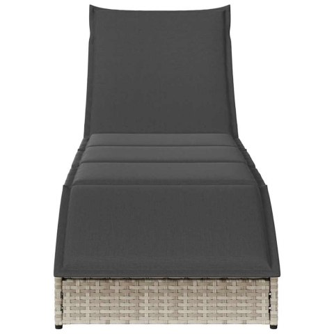 SKŁADANY LEŻAK Z PODUSZKĄ I SCHOWKIEM JASNOSZARY POLIRATTAN