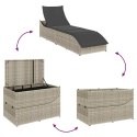 SKŁADANY LEŻAK Z PODUSZKĄ I SCHOWKIEM JASNOSZARY POLIRATTAN
