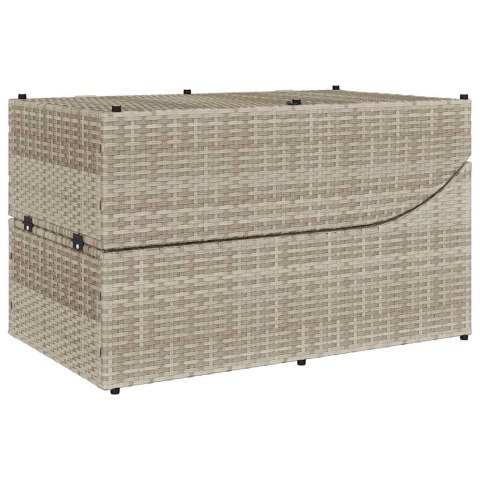 SKŁADANY LEŻAK Z PODUSZKĄ I SCHOWKIEM JASNOSZARY POLIRATTAN