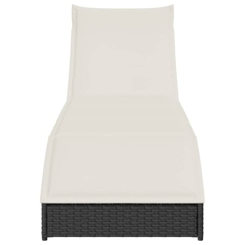 SKŁADANY LEŻAK Z PODUSZKĄ I SCHOWKIEM CZARNY POLIRATTAN