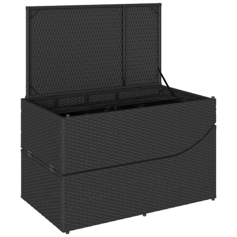 SKŁADANY LEŻAK Z PODUSZKĄ I SCHOWKIEM CZARNY POLIRATTAN