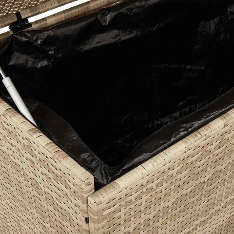 SKRZYNIA OGRODOWA Z KÓŁKAMI BEŻOWA 160X55X75CM POLIRATTAN