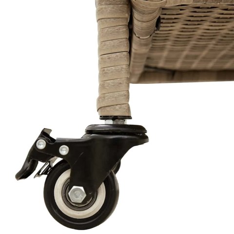 SKRZYNIA OGRODOWA Z KÓŁKAMI BEŻOWA 160X55X75CM POLIRATTAN