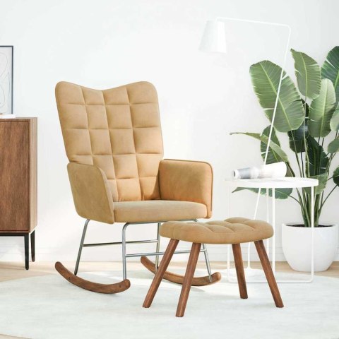 FOTEL BUJANY ZE STOŁKIEM BRĄZOWY AKSAMIT