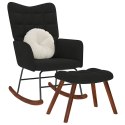 FOTEL BUJANY ZE STOŁKIEM CZARNY AKSAMIT