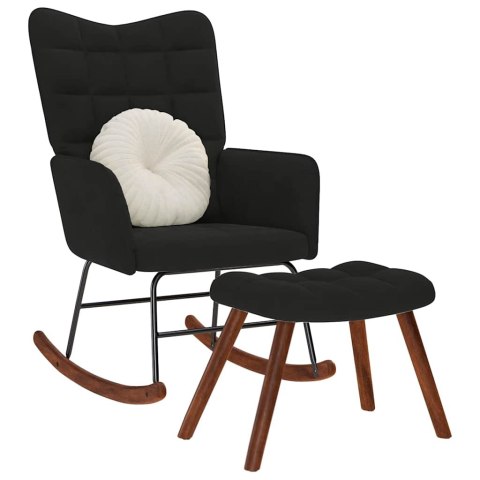 FOTEL BUJANY ZE STOŁKIEM CZARNY AKSAMIT