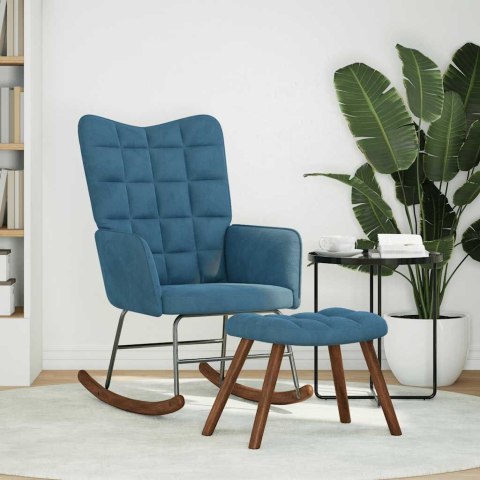 FOTEL BUJANY ZE STOŁKIEM NIEBIESKI AKSAMIT