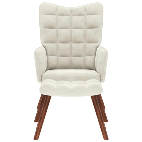 FOTEL RELAKSACYJNY ZE STOŁKIEM KREMOWY AKSAMIT