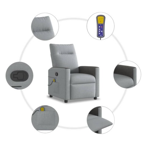 ROZKŁADANY FOTEL MASUJĄCY JASNOSZARY OBITY TKANINĄ