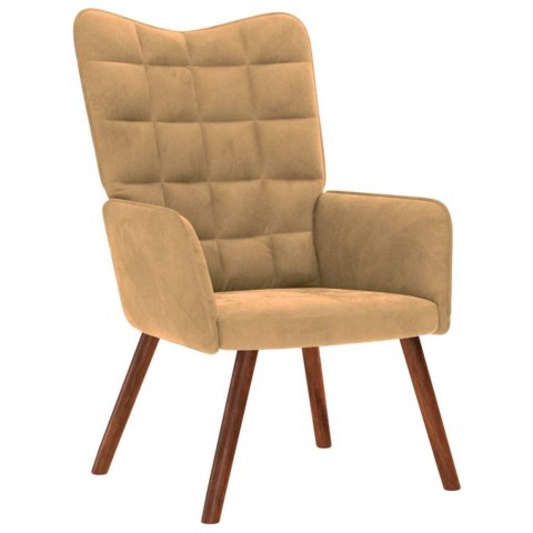 FOTEL Z PODNÓŻKIEM BRĄZOWY OBITY AKSAMITEM