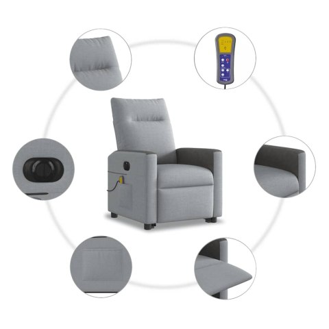 PODNOSZONY FOTEL MASUJĄCY ELEKTRYCZNY ROZKŁADANY JASNOSZARY