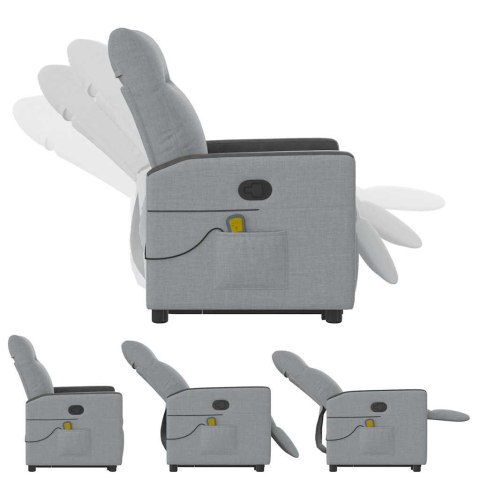 PODNOSZONY FOTEL MASUJĄCY ROZKŁADANY JASNOSZARY TKANINA