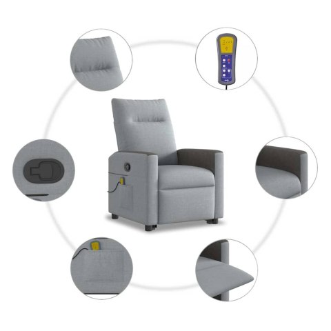 PODNOSZONY FOTEL MASUJĄCY ROZKŁADANY JASNOSZARY TKANINA