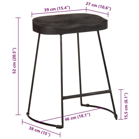 HOKERY BAROWE 2 SZT. CZARNY 46X38X52CM DREWNO LITE MANGO