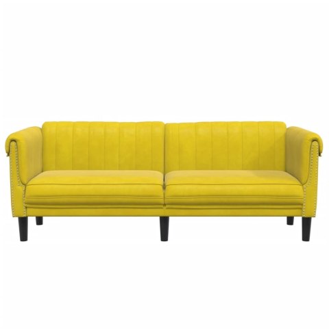 SOFA 3-OSOBOWA ŻÓŁTA TAPICEROWANA AKSAMITEM