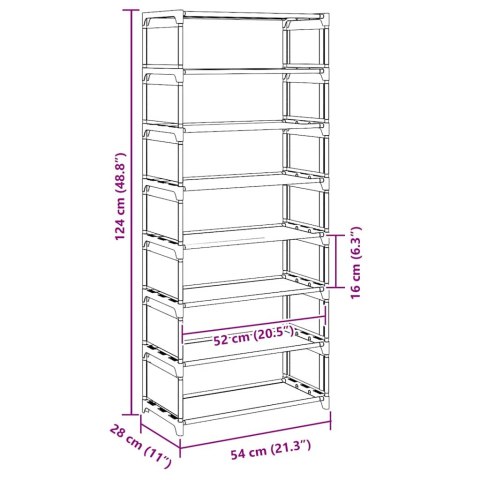 STOJAK NA BUTY 8-POZIOMOWY SZARY 54X28X124CM WŁÓKNINA