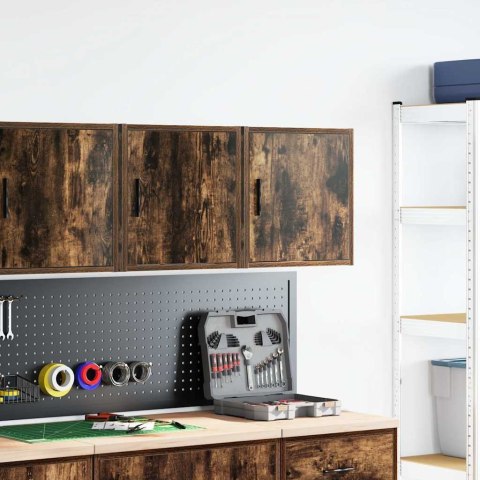 GARAŻOWE SZAFKI ŚCIENNE 2 SZT. DĄB WĘDZONY DREWNO KLEJONE