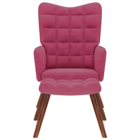 FOTEL Z PODNÓŻKIEM WINNA CZERWIEŃ OBITY AKSAMITEM