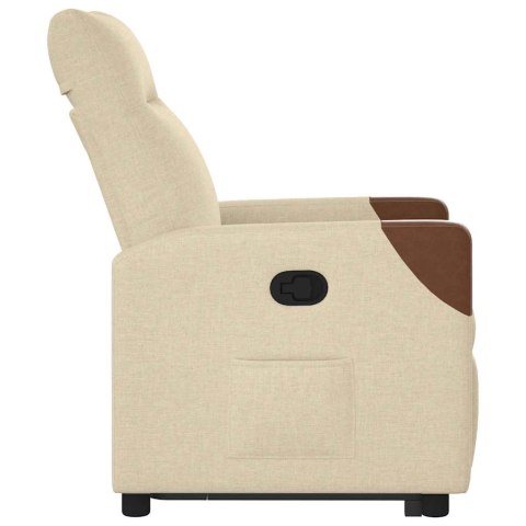 PODNOSZONY FOTEL ROZKŁADANY KREMOWY OBITY TKANINĄ