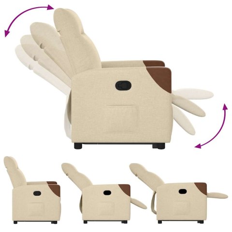 PODNOSZONY FOTEL ROZKŁADANY KREMOWY OBITY TKANINĄ