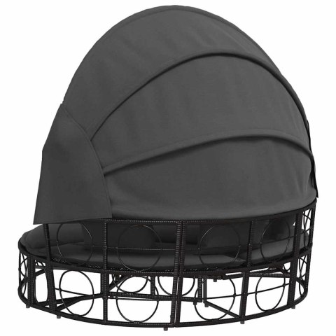 LEŻANKA OGRODOWA Z BALDACHIMEM I PODUSZKAMI CZARNA RATTAN PE